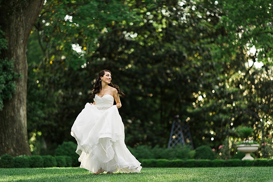 Bride skipping at the Duke Mansion in Charlotte NC