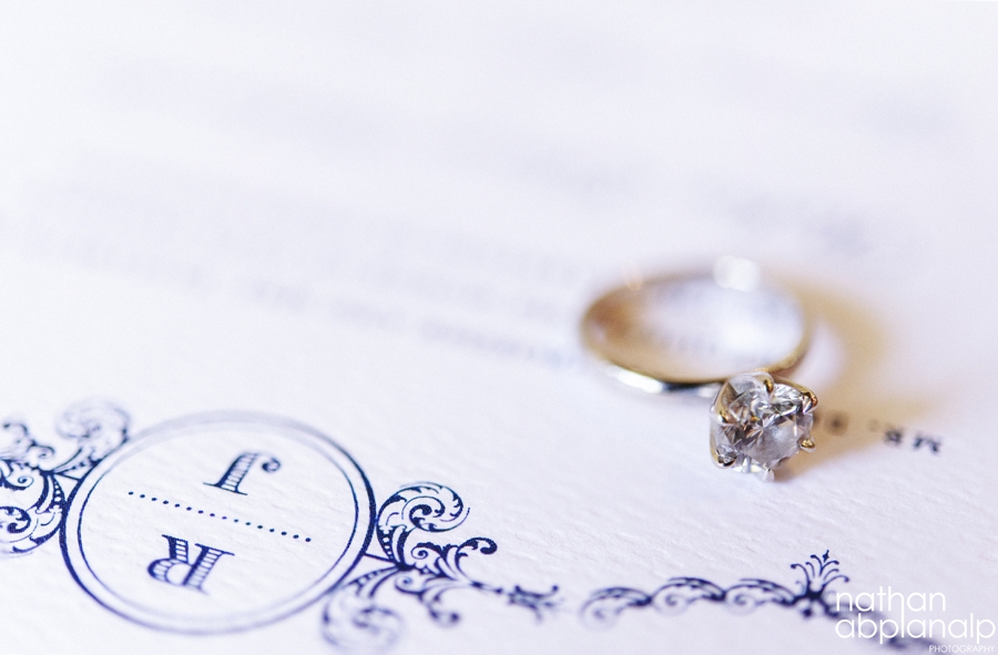 Engagement ring on top of a wedding invitation in Charlotte NC