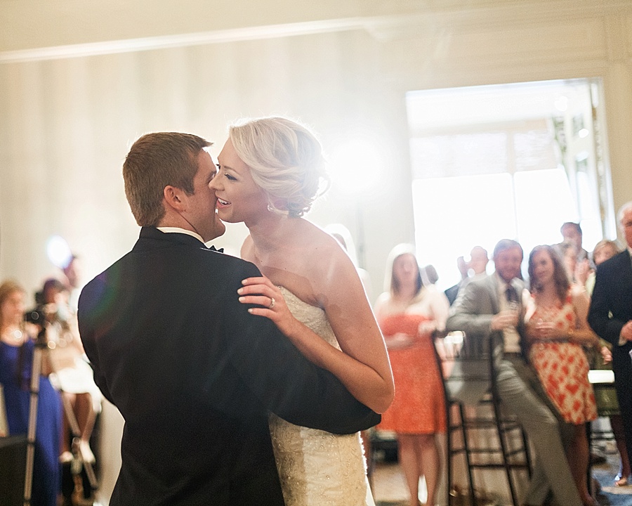 Bride and groom share their first dance at the Carmel Country Club in charlotte NC