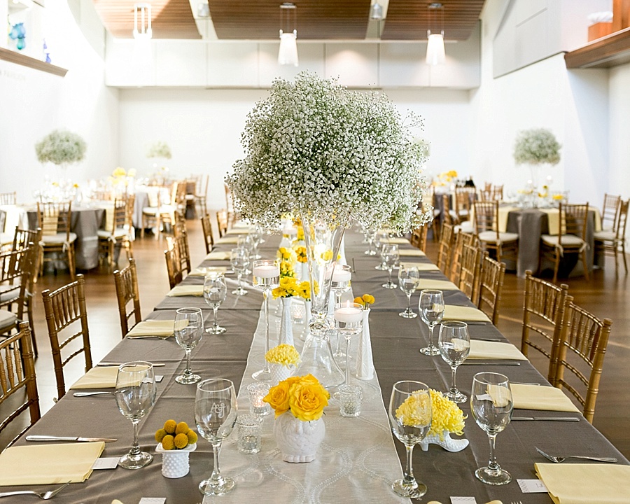 Yellow and gray wedding colors at Foundation for the Carolinas in Charlotte NC