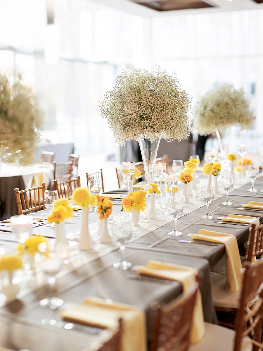 Yellow and Gray table settings at Foundation for the Carolinas in Charlotte NC