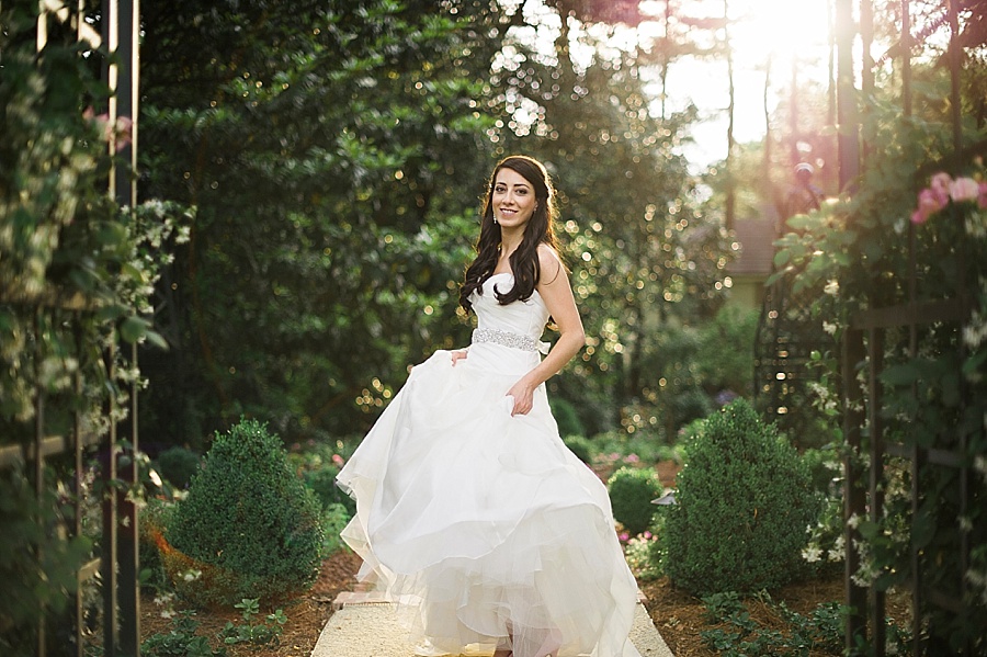 Bride in the gardens at Duke Mansion in Charlotte NC