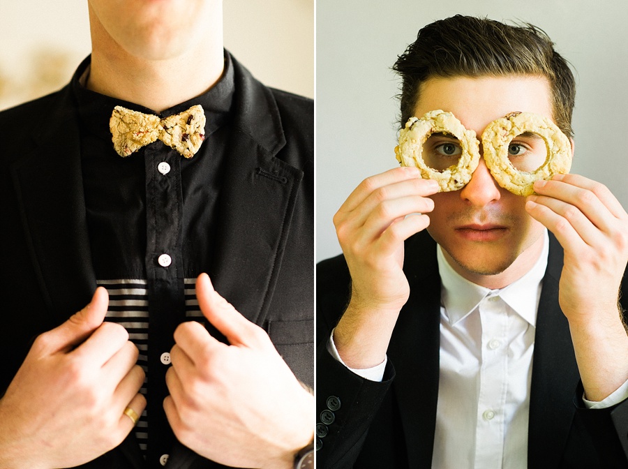 A cookie bowtie and cookie glass for The Cookie Cult in Charlotte NC