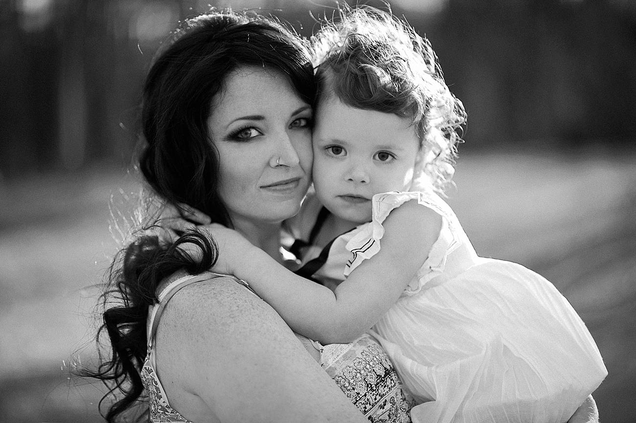 black and white photo of a mother and daughter at Westminster Park, Rock Hill, SC