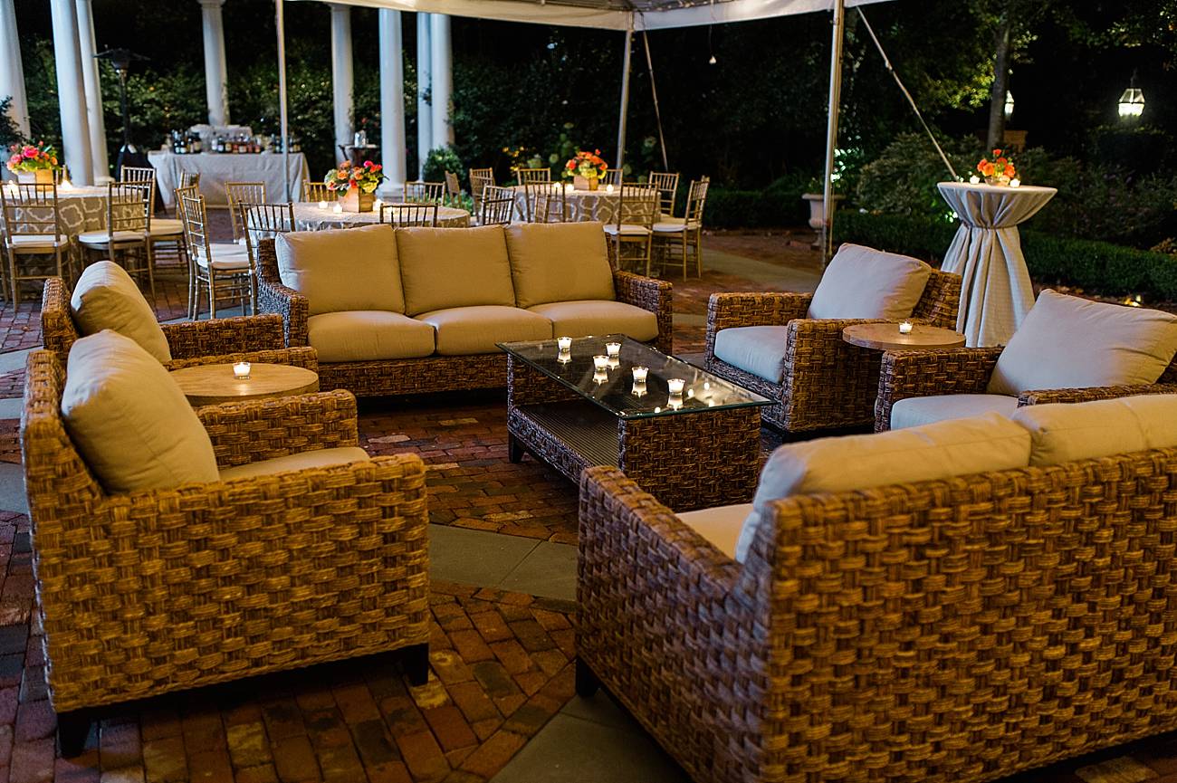 Comfy couches outside of the Duke Mansion