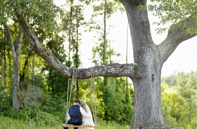 Bride & Groom on Swing at the Arbors Events in Troutman NC