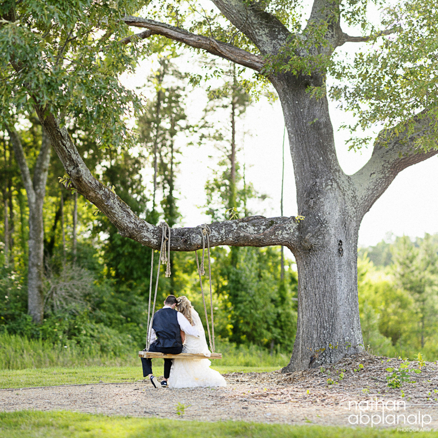 Bride & Groom on Swing at the Arbors Events in Troutman NC