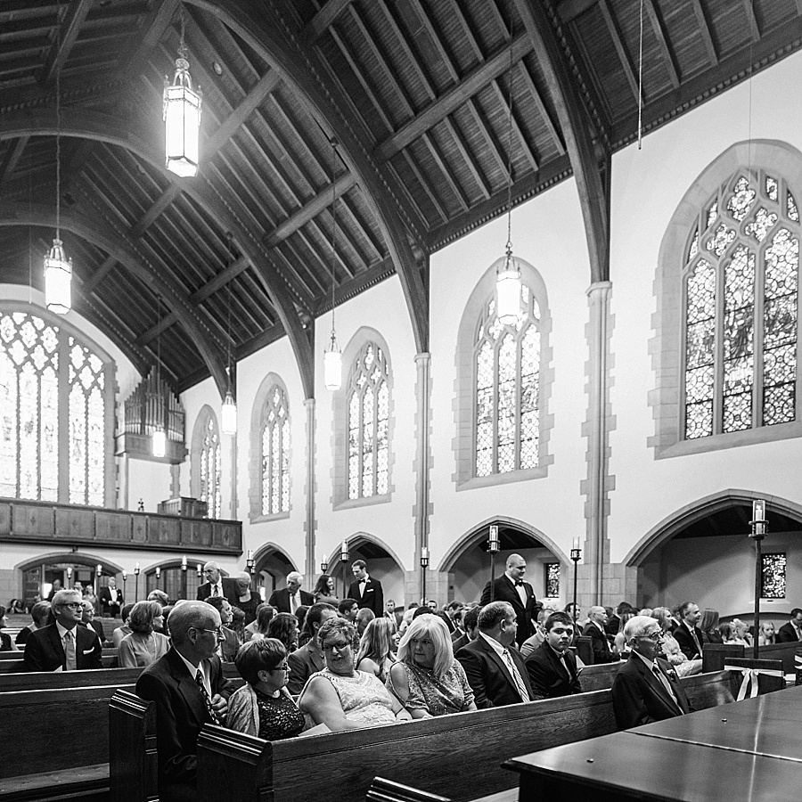 Guests waiting in sanctuary at Myers Park United Methodist Church in Charlotte NC