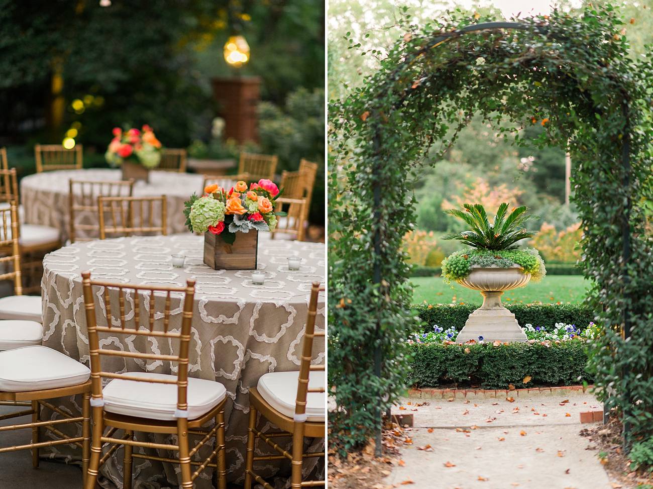 Topiaries and table settings at the Duke Mansion