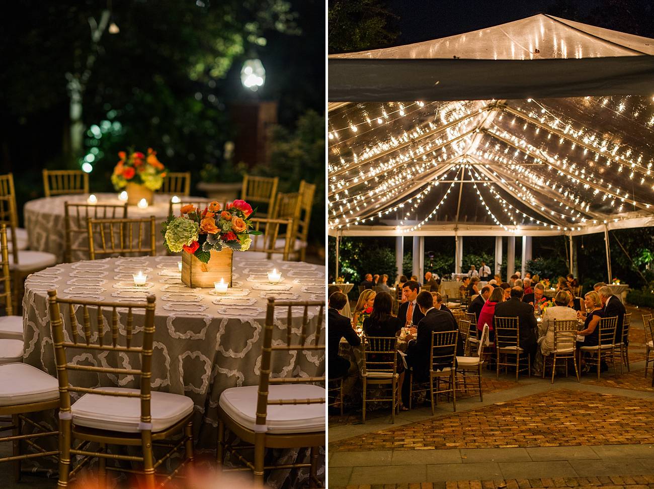 Table settings and the tent at the Duke Mansion in Charlotte, NC